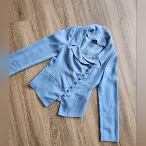 Vintage Light Blue Women's Tailored Button Up Blazer Jacket